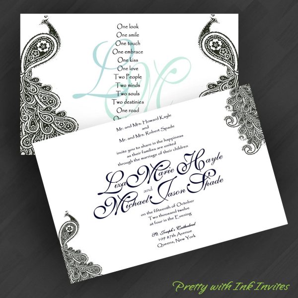 Peacock Inspired Wedding Invitation Template Sample